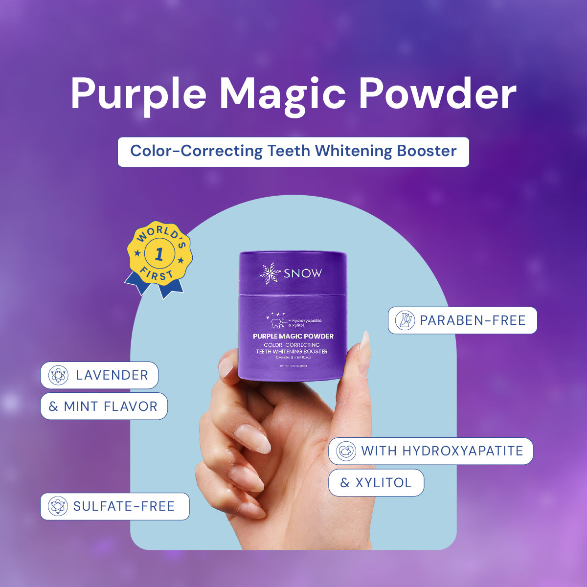Purple Brightening Magic Whitening Toothpaste Booster® Powder with Hydroxyapatite — World’s First + Enamel Rebuilding