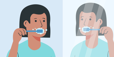 brushing lips with toothbrush