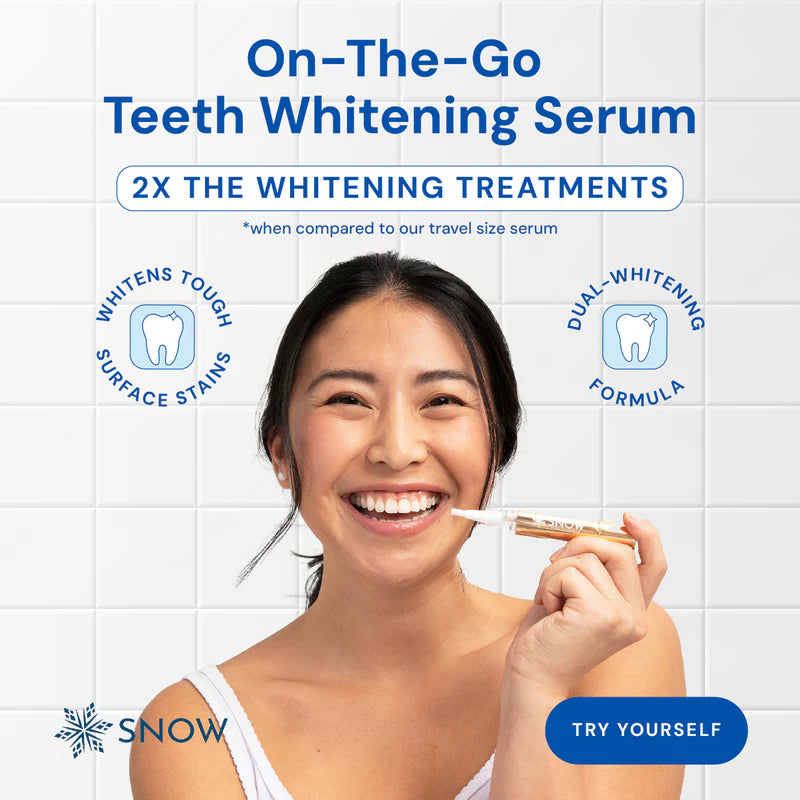 Woman using Snow Gold Teeth Whitening Pen – at-home solution for a brighter smile